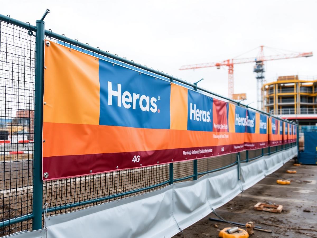 High-impact printed mesh banners fitted to Heras perimeter fencing